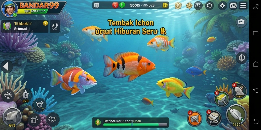 Screenshot game BANDAR99 menampilkan aksi menangkap ikan yang seru.