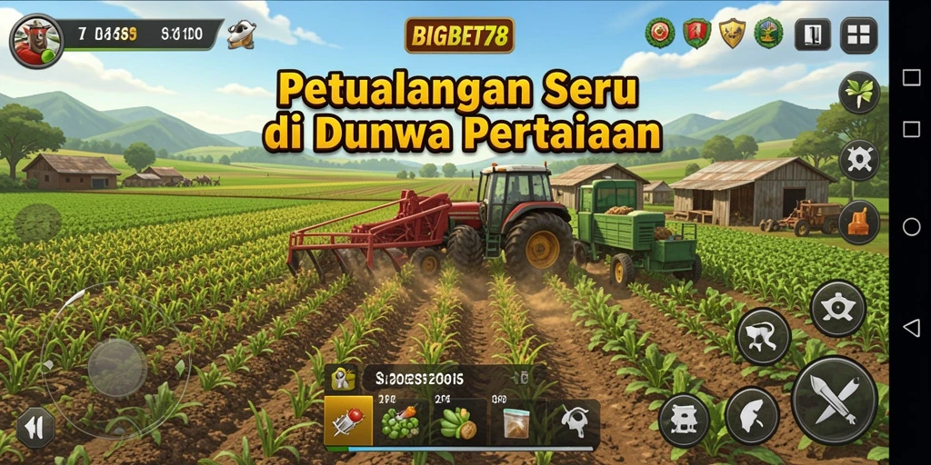 Screenshot gameplay BIGBET78 yang menggambarkan keseruan bertani.