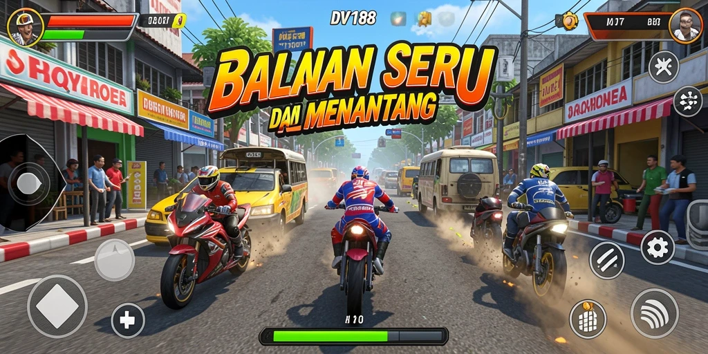 Gameplay seru di DV188 dengan mobil balap dan trek menantang.