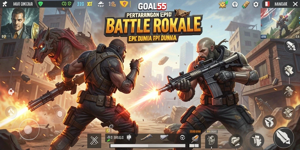 Gameplay intens di arena pertempuran GOAL55 yang epik.