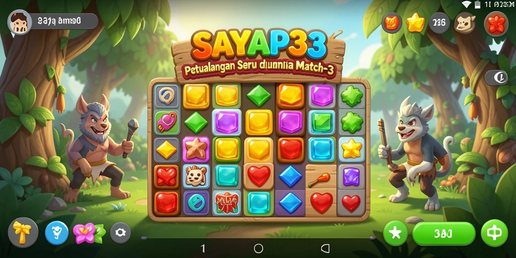 Tampilan seru dari gameplay SAYAP33 dengan elemen Match-3.