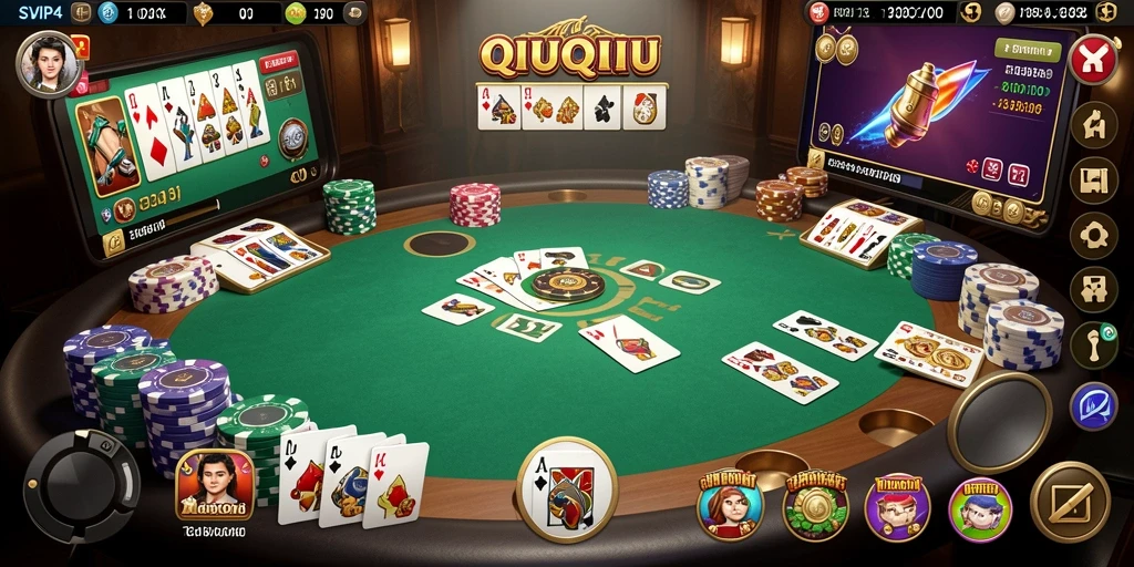 Screenshot permainan QiuQiu dengan tampilan kartu yang menarik.