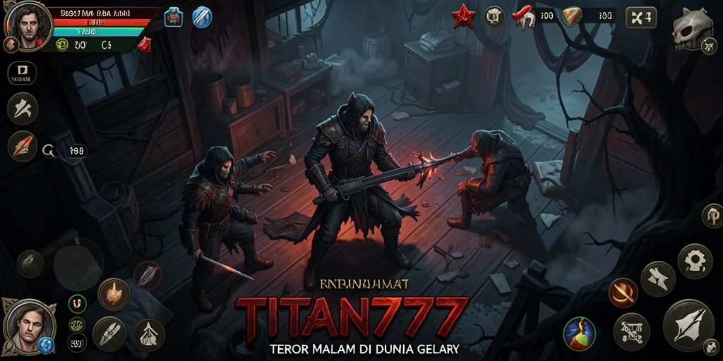 Tampilan gameplay menakutkan dengan suasana gelap di TITAN777.
